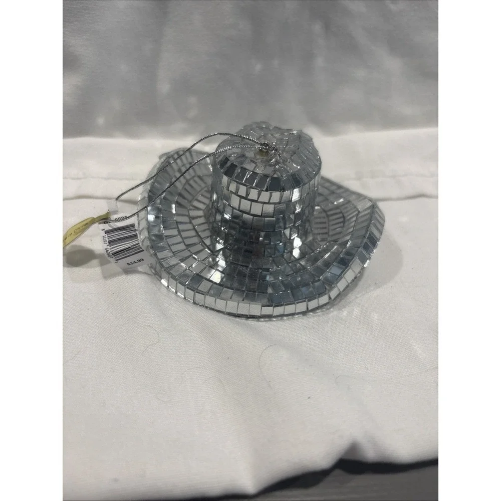 Silver Disco Ball Cowboy Hat Christmas Ornament Western Mirror Ball‎ Party Decor